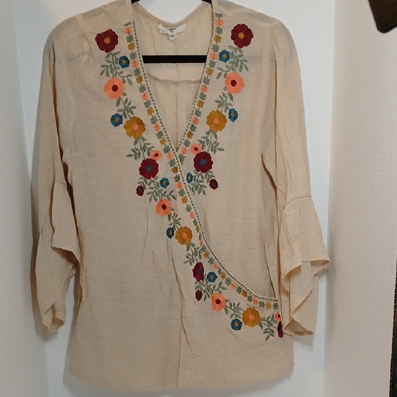 entro Tops - Entro Beige Floral Embroidered Blouse